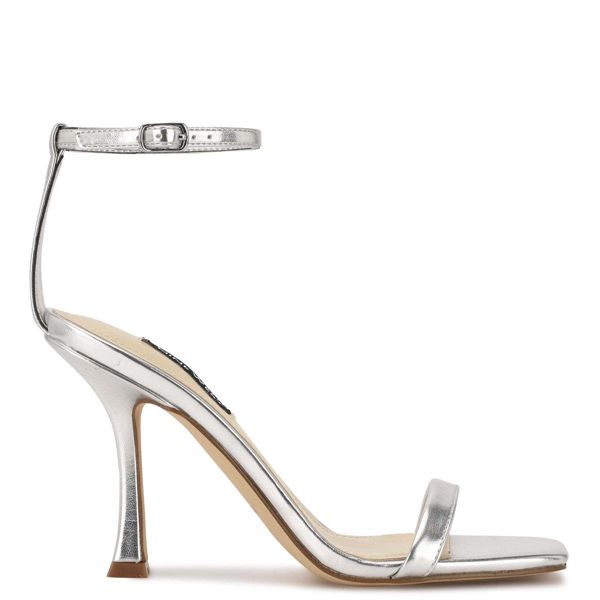 Nine West Yess Ankle Strap Silver Heeled Sandals | South Africa 24I83-0O11